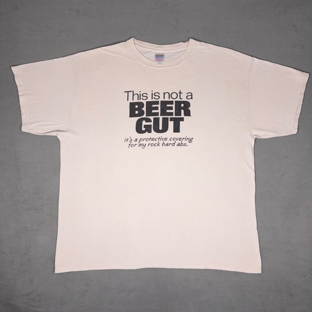 Y2K Beer Gut Funny Humor Novelty Graphic T Shirt Rock Hard Abs Gildan XL - Picture 1 of 8